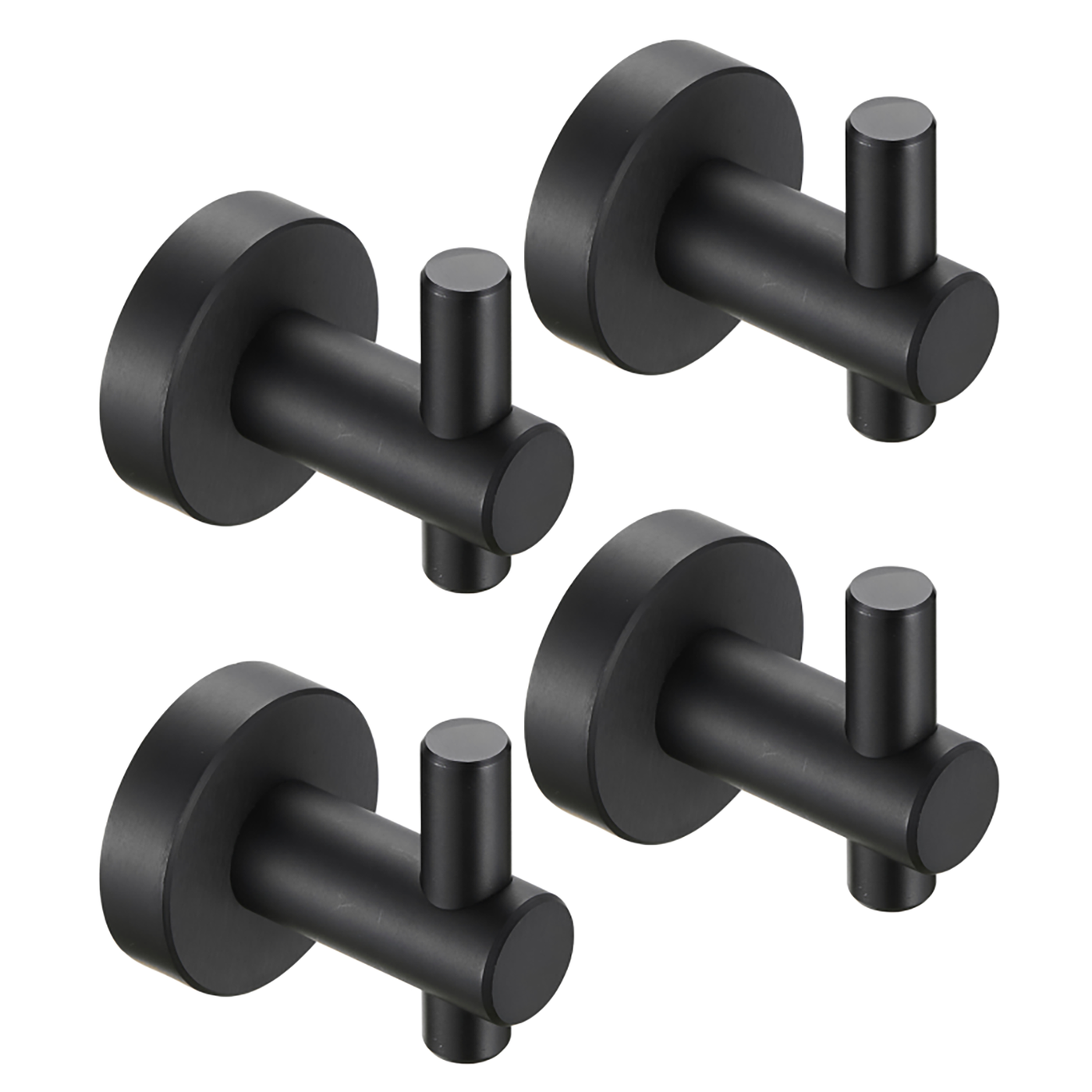 Matte Black Wall Hooks with Screws, 4 Pack Round Base