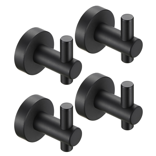 Matte Black Wall Hooks with Screws, 4 Pack Round Base