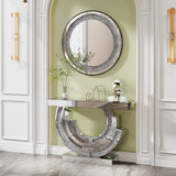 33.46"(85cm)Crystal Crush Diamond Sparkly round Silver Mirror