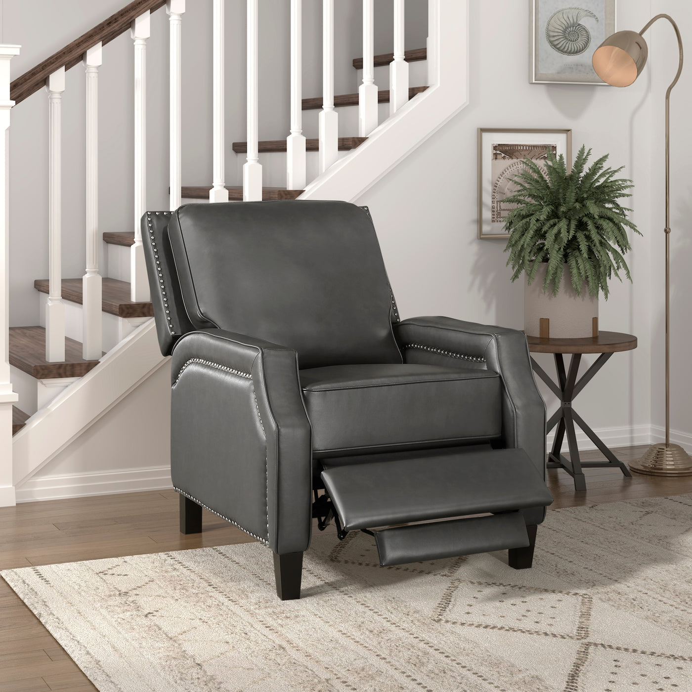 Grey Push Back Reclining Chair Transitional Modern Style