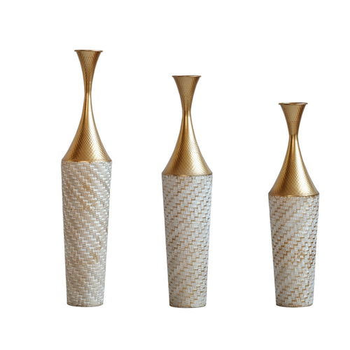 3-Piece Metal Vase Set Modern Woven Pattern Home Decor