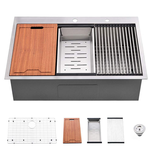 Stainless Steel 30" Drop-In Kitchen Sink 2-Hole Single Bowl