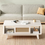 Mid Century Modern Coffee Table with Rattan Drawer