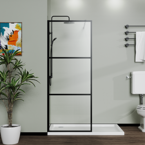 34" Black 3-Panel Shower Screen Door Walk-In Wet Room