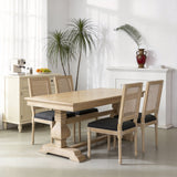 Grey Upholstered Dining Chairs Set of 2 Rattan Back