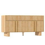 63" Sideboard Buffet Cabinet with Drawers, Faux Marble Top, Light Oak