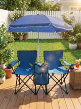Portable Double Folding Beach Chair Set with Umbrella