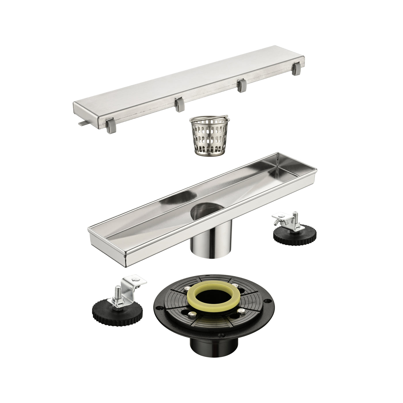 12" Linear Shower Drain with Hair Strainer and Leveling Feet