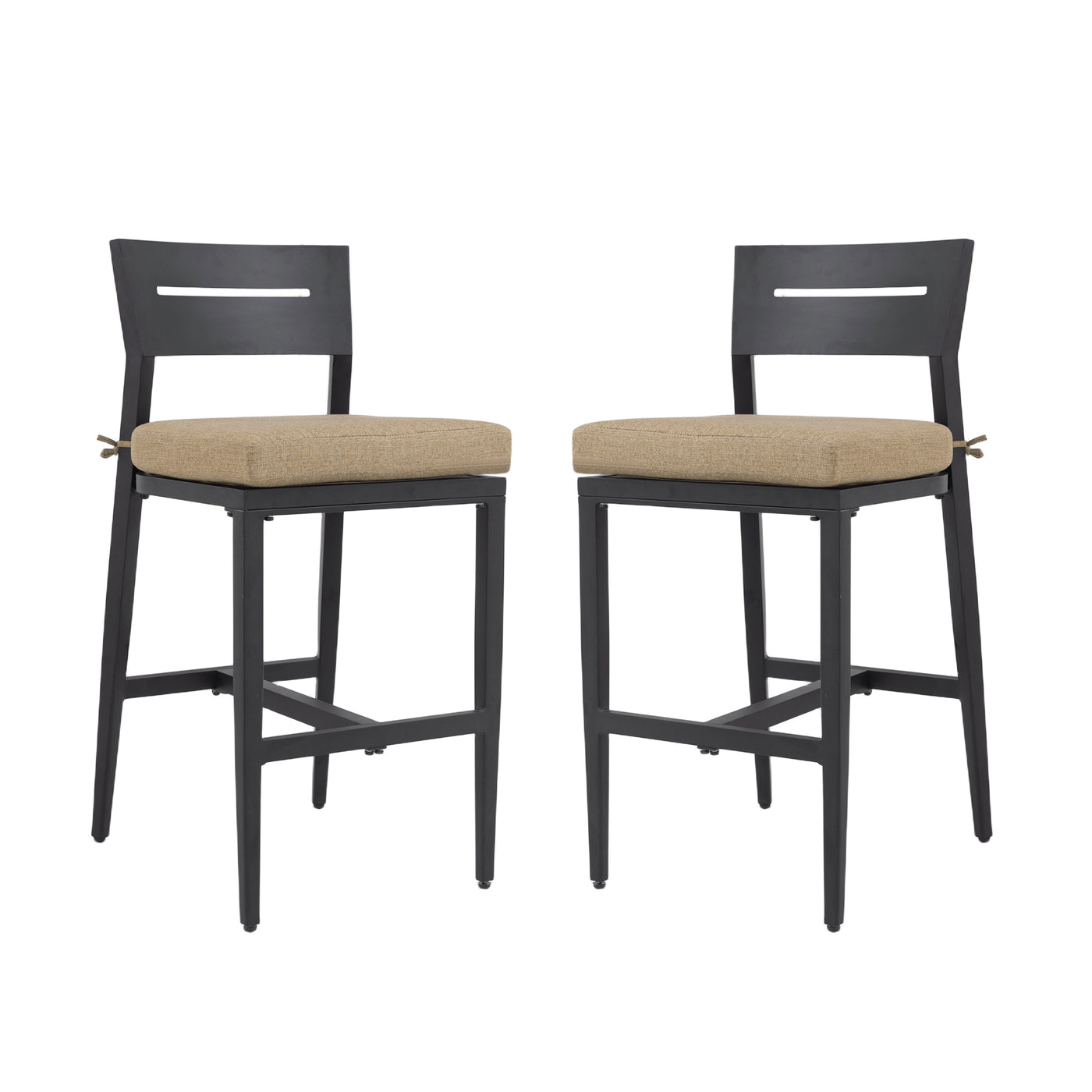 Modern Outdoor 2-Piece Bar Stools Ergonomic Backrest Ember Black
