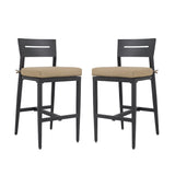 Modern Outdoor 2-Piece Bar Stools Ergonomic Backrest Ember Black