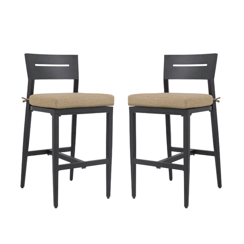 Modern Outdoor 2-Piece Bar Stools Ergonomic Backrest Ember Black