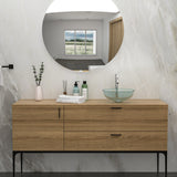 Artistic Tempered Glass Vessel Sink with Chrome Faucet and Pop-up Drain, Clear,