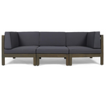 Contemporary 3-Piece Sofa Set with Water Resistant Cushions, Dark Grey, Acacia Wood Frame