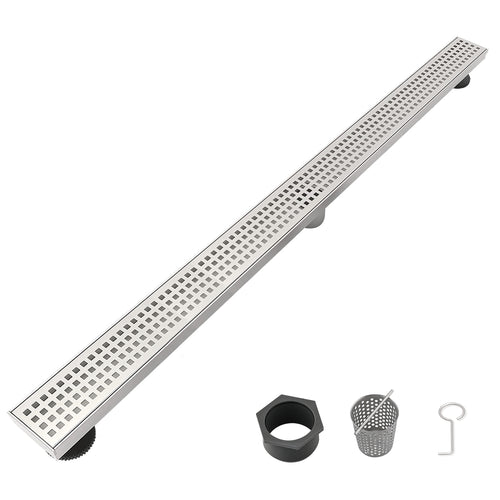 32" Linear Shower Floor Drain, 304 Stainless Steel, Quadrato Grate