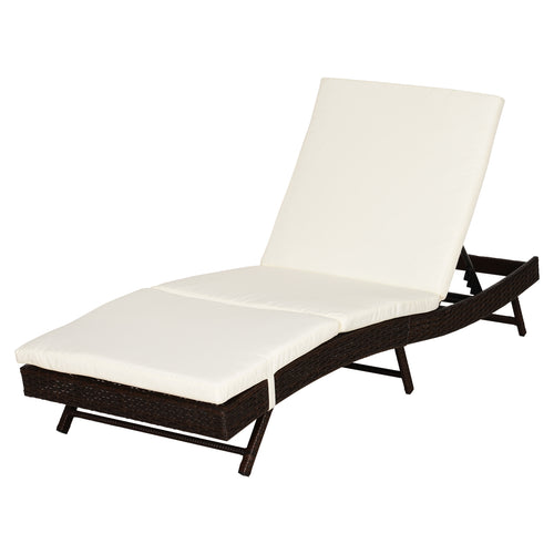 Outdoor PE Rattan Chaise Lounge Chair 5-Position Adjustable Coffee