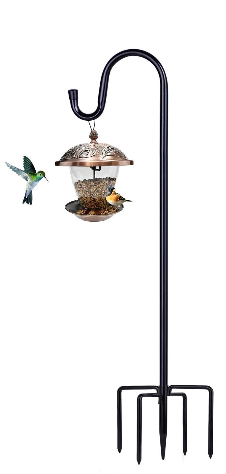46 Inch Shepherd Hook Bird Feeder Pole with 5 Prong Base