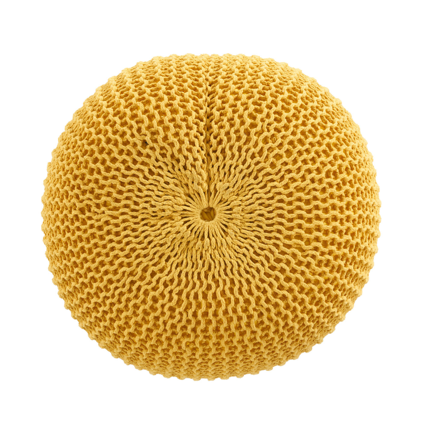 Bordeaux Yellow Knitted Cotton Round Pouf Ottoman