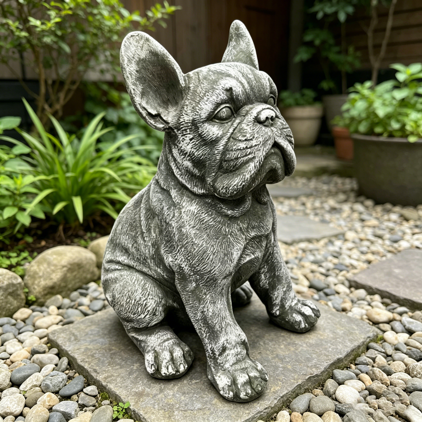16" French Bulldog Garden Statue Resin Stone Finish