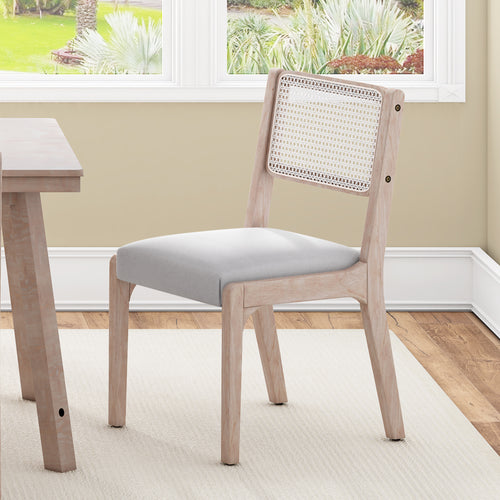 Set of 2 Modern Farmhouse Dining Chairs, Beige Linen Padded Seat