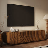 TV Stand Floating Base Spiral Wave Walnut for 60" TVs