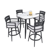 5PC Outdoor Patio Bar Set Sintered Stone Table 4 Swivel Chairs