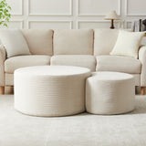 Round Corduroy Nesting Tables Set of 2 Beige