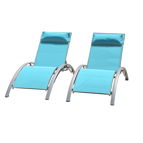 Outdoor Lounge Chair Aluminum Lake Blue Textilene 5 Position 350 LB