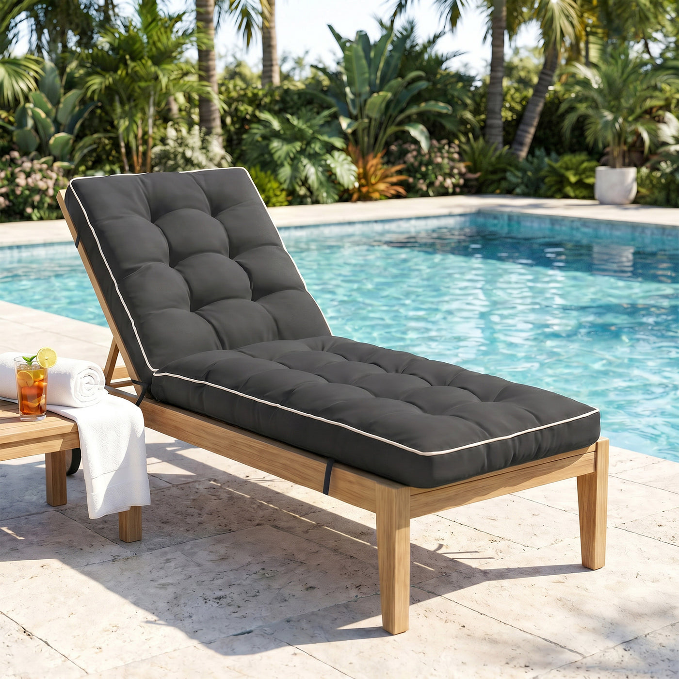72x21 Folding Chaise Lounge Cushion Quick Dry Outdoor Pad