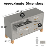 6-Drawer Double Dresser in Gray, Modern Storage Cabinet with Metal Handles & Sol