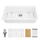 Quartz Kitchen Sink - Workstation Undermount Sink in White Granite Composite, 30