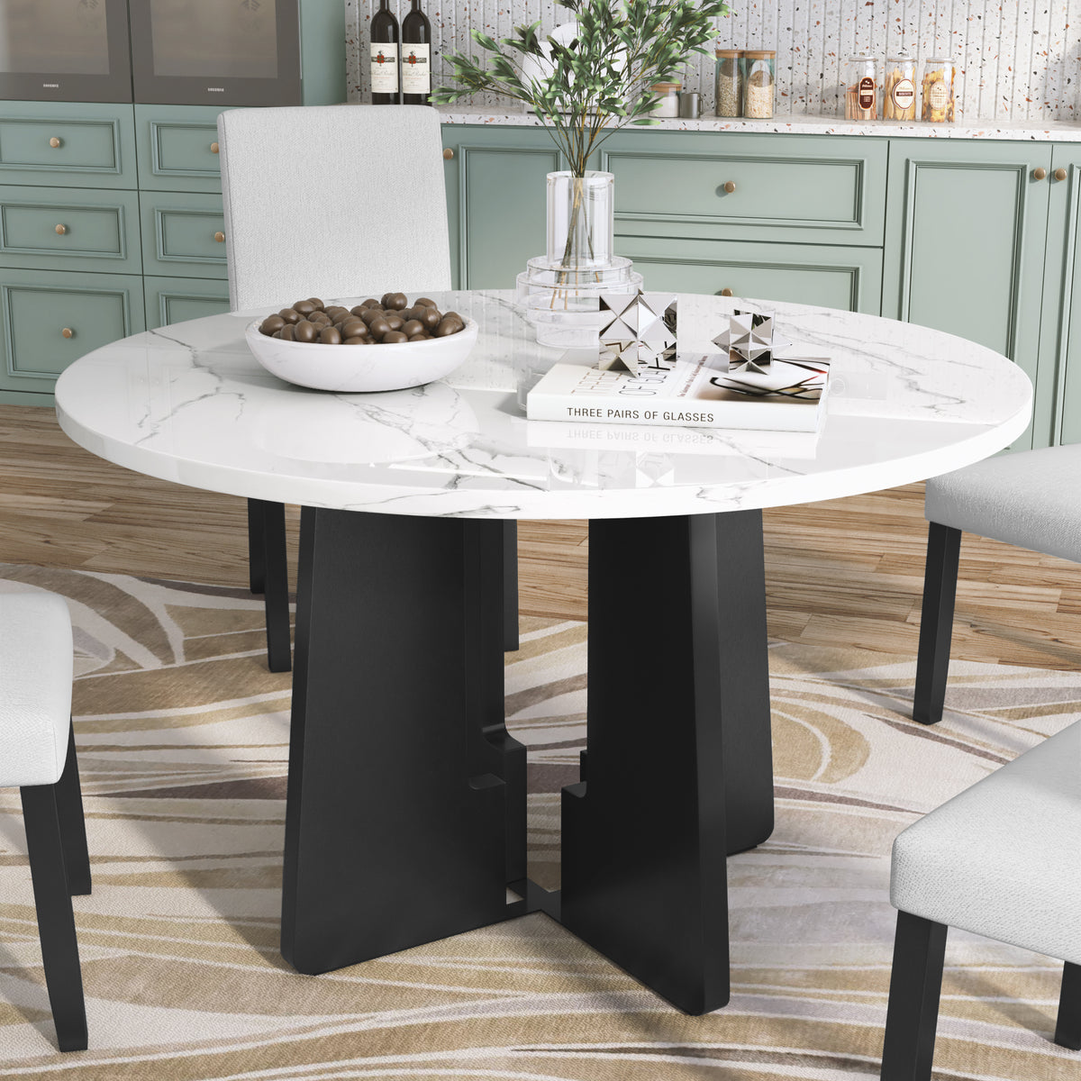 Engineered Wood Dining Table White/Black 47"