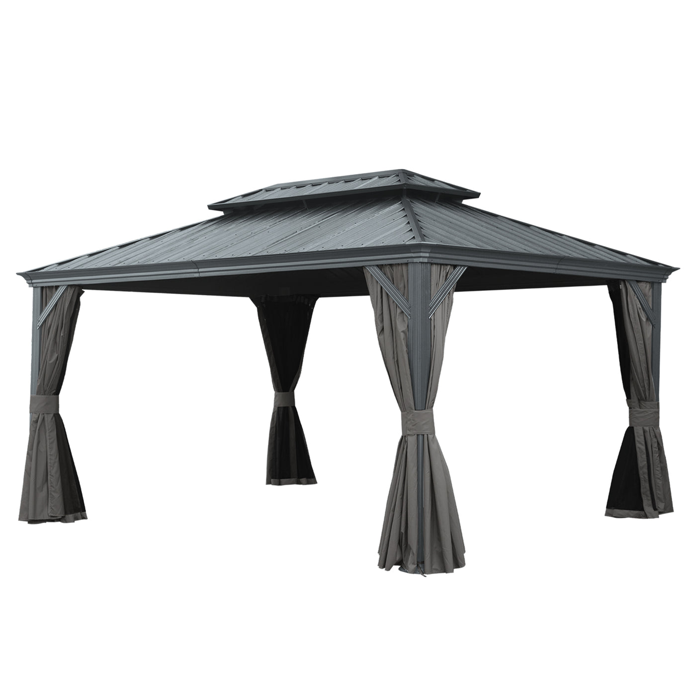 12' X 16' Hardtop Gazebo Metal Roof Drainage Curtain Netting