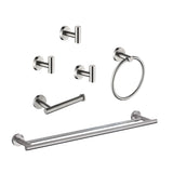 6-Piece Bathroom Hardware Set - Towel Bar, Ring, Hooks, Paper Holder