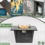 42" Propane Gas Fire Pit Table, 60000 BTU, Marble Top