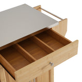 Indoor Bamboo Rolling Kitchen Island with Stainless Steel Top