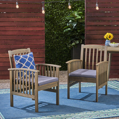 Acacia Dining Chair Set with Cushions, Dark Grey, 2 Piece