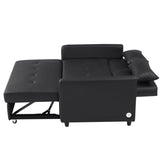 Convertible Sleeper Sofa Bed Loveseat Black PU Leather USB Ports
