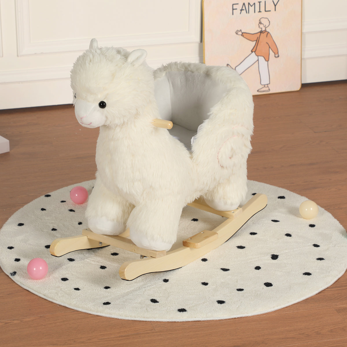 Kids Ride-On Rocking Horse Toy with Jingle Bells.Alpaca Rocking Toy with Hand Pu