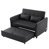 Convertible Sleeper Sofa Bed Loveseat Black PU Leather USB Ports
