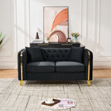 61" Velvet Button Tufted Chesterfield Loveseat with Gold Legs