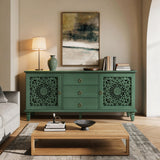 Farmhouse TV Stand with Hollow Carved Doors, Vintage Sideboard Buffet Storage Ca