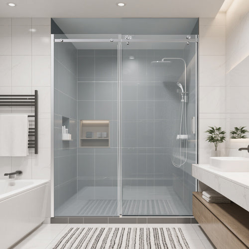 Frameless Single Sliding Shower Door 56-60"W x 74"H Tempered Glass