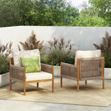 Outdoor Lounge Chair Solid Wood Teak Woven Polyester Cushion Set of 2