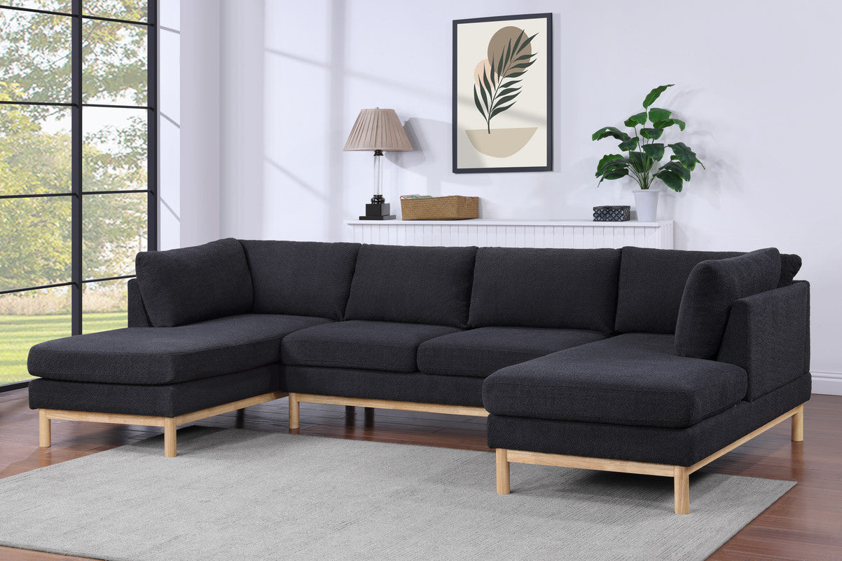 Black Sherpa Double Chaise U-Shape Sectional Sofa 124W
