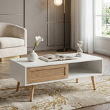 Solid Wood Coffee Table with Storage White