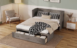 Queen Size Murphy Bed, Pine Wood Cabinet Bed with Built-in USB Charging Station and Geometrical Decoration Panel ,Grey
