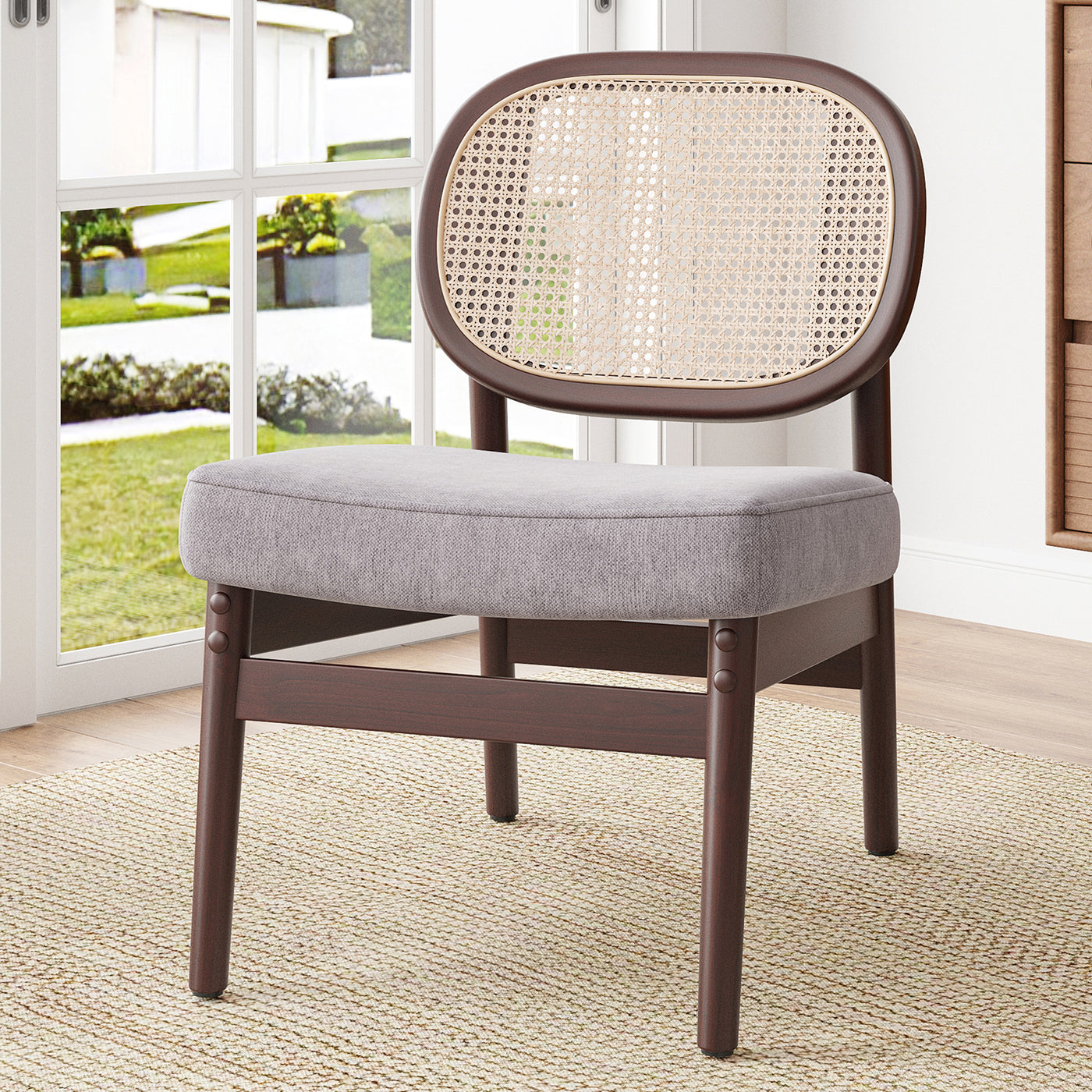 Mid-Century Modern Rattan Accent Chair, Khaki