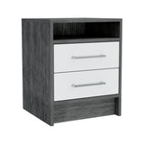 Nightstand with Two Drawers and Cabinet, Smokey Oak/White