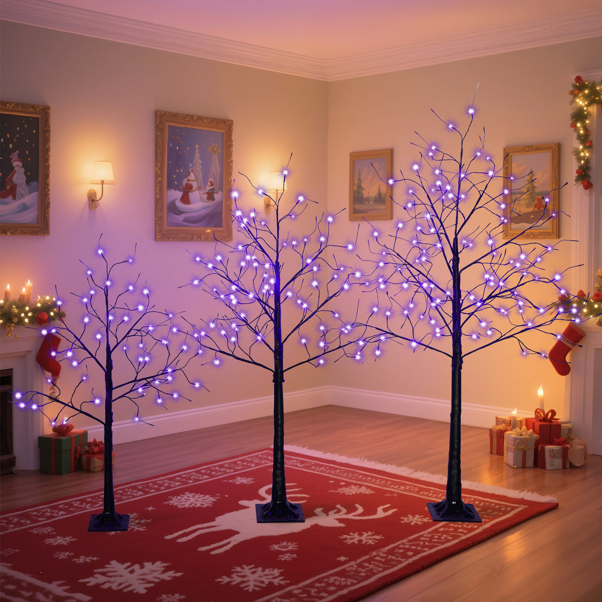 3 Pac Christmas Tree with Purple Lights, 4FT 5FT and 6FT, Lighted Black Tree for