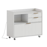 Mobile Office File Cabinet with Charging Station & Multi Drawers, Open Storage C
